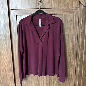 Lou & Grey soft polo neck top burgundy